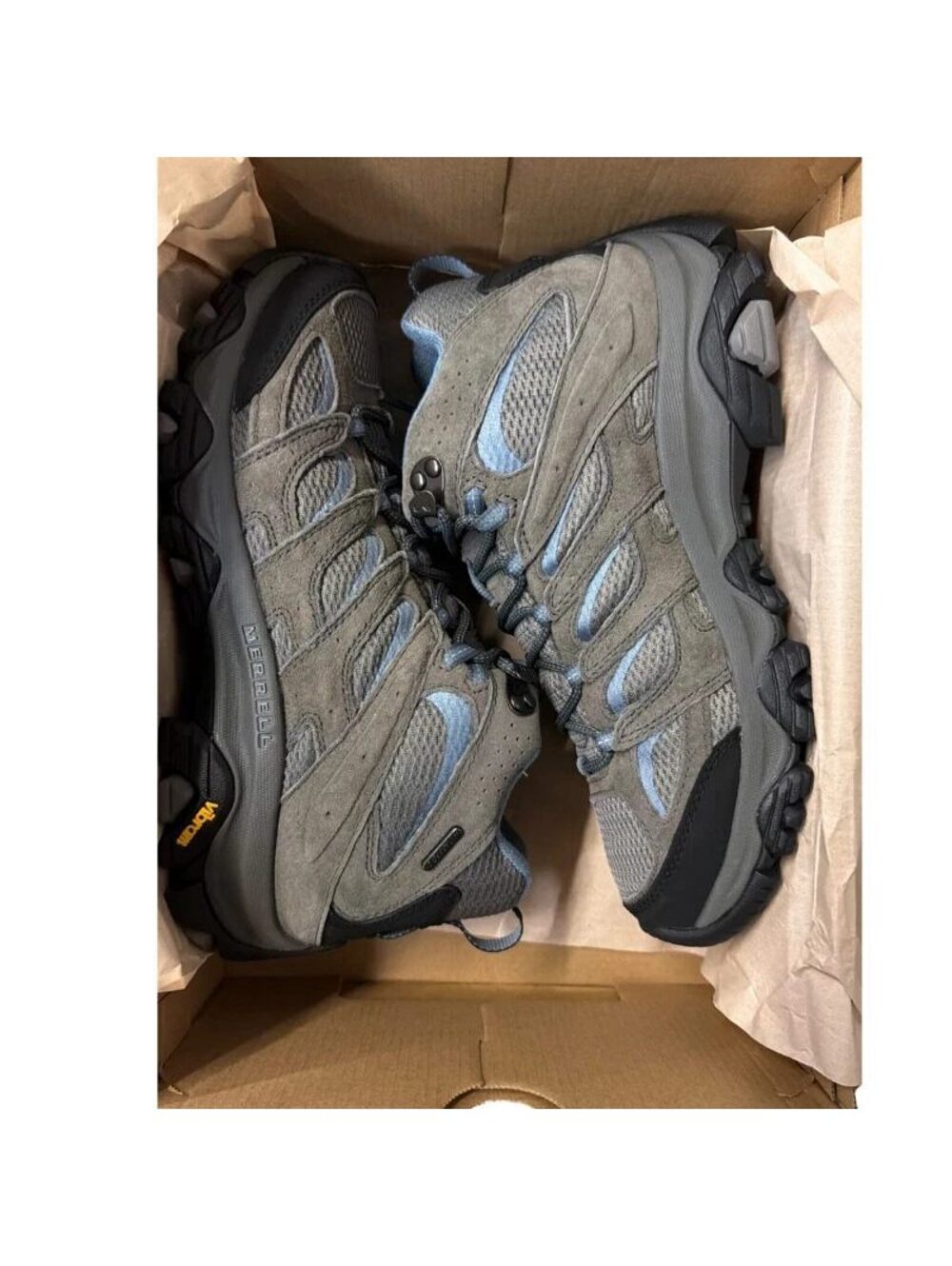 Merrell Moab 3 Mid Waterproof Womens Hiking Boots Grey Blue J500162 Size 8.5